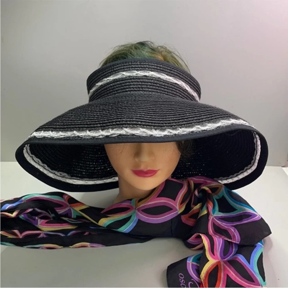 Ellen tracy velcro Black Floppy Beach Packable Wide Brim Sunvisor Hat Open top - Picture 1 of 5